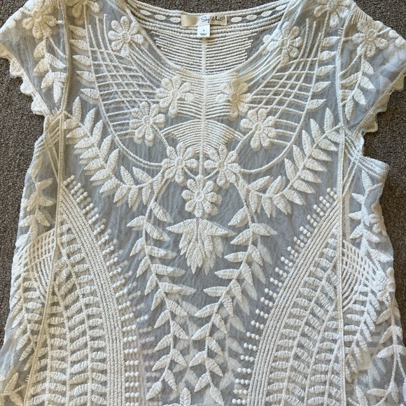 SAY WHAT? TOP LACE CREAM SIZE LARGE - Picture 2 of 3